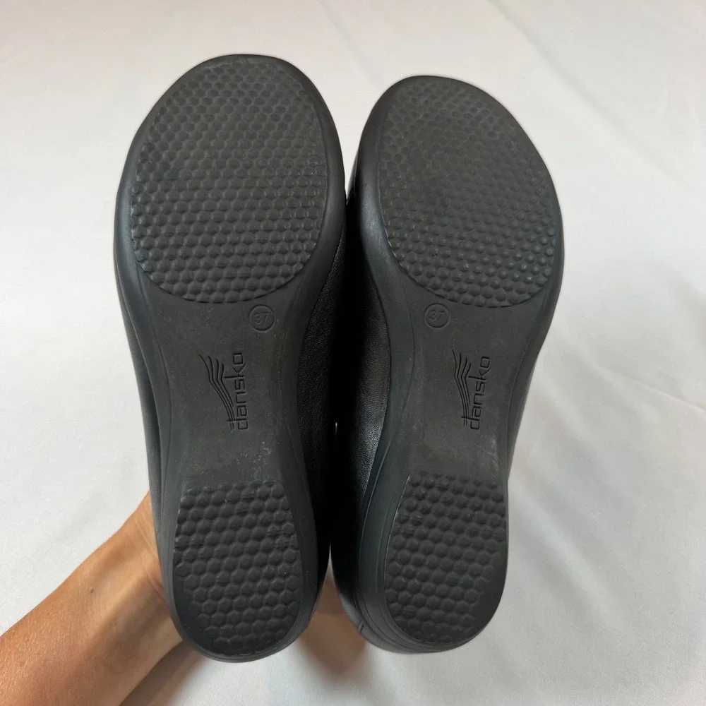 Dansko Fawna Farah Black Leather Slip On Loafers Wedge Shoes Womens 37 US 6.5-7